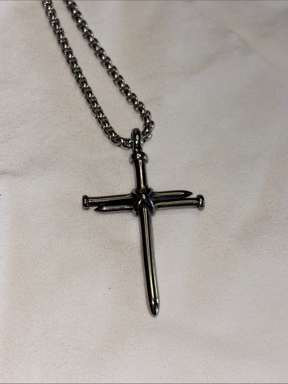 Silver-Tone Cross Nail Pendant Necklace